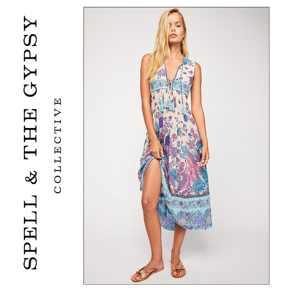 Spell & The Gypsy X Free People Mermaid Siren Song Boho Midi Dress lightly worn